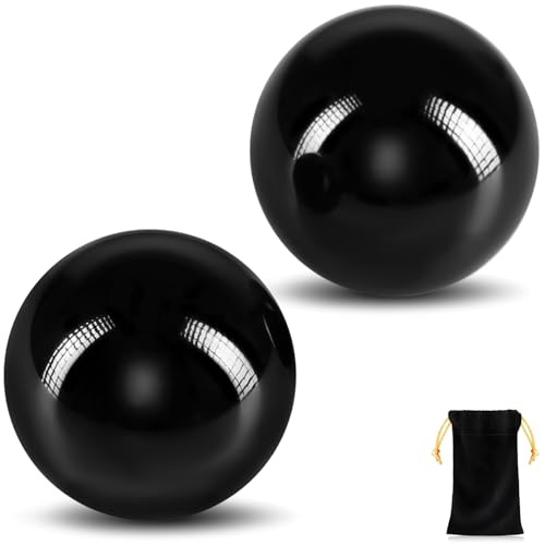 Learay 2Pcs Baoding Balls, Boading Balls for Hand Therapy, Black, 1.57 inch | Chinese Health Exercise Massage Balls with Carry Pouch for Stress Relief Meditation Ball - color: Black/1.57 Inch