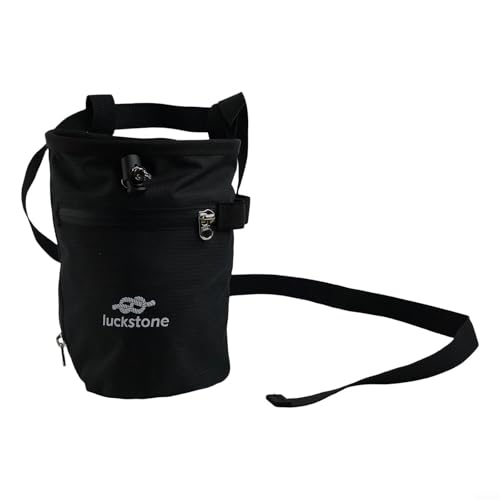 Climbing Chalk Bag for Rock Climbing and Weightlifting, Anti-Leak Drawstring Magnesium Powder Bag with Dual Pockets, Adjustable Waist Belt for Gym Bouldering - size: Black