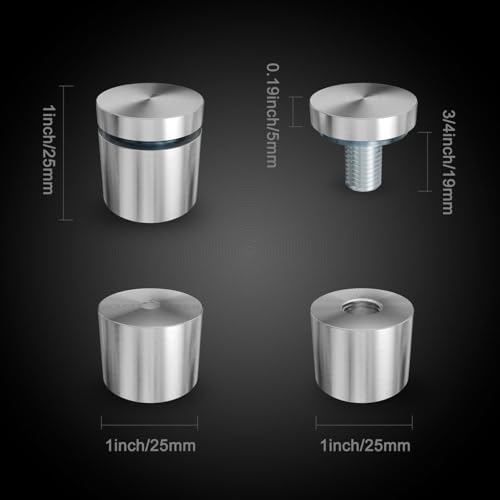 12-Pack Stainless Steel Standoff Screws with Wall Anchors & Rubber Pads – Sign Mounting Hardware for Acrylic Signs, Photo Frames, Advertising Boards, Silver (1" x 1" / 25mm x 25mm) - size: 1" x 1" / 25mm x 25mm