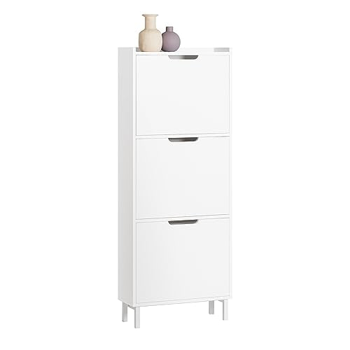 Haotian Slim Shoe Cabinet Entryway | Hidden Shoe Storage with Three Flip Drawers to Save Space, Freestanding Shoe Rack for Front Door, Entryway, Hallway (White) - color: White, size: 3-Drawers