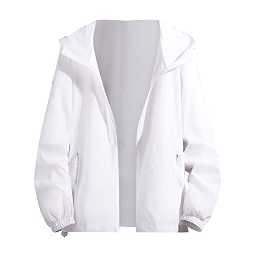 Lolvmvchi Mens Rain Jacket Lightweight Hooded Windbreaker Distressed Softshell Jackets Raincoat for Hiking - color: White, size: Medium
