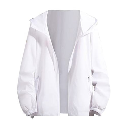 Lolvmvchi Mens Rain Jacket Lightweight Hooded Windbreaker Distressed Softshell Jackets Raincoat for Hiking - color: White, size: Large