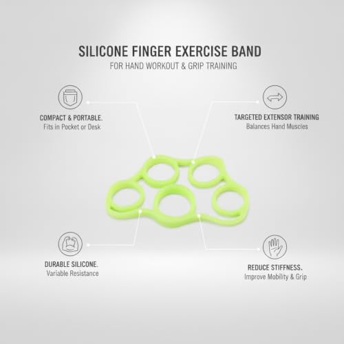 Hand Strengthener Silicone Finger Resistance Band for Grip Training and Extension Exercises - color: Green