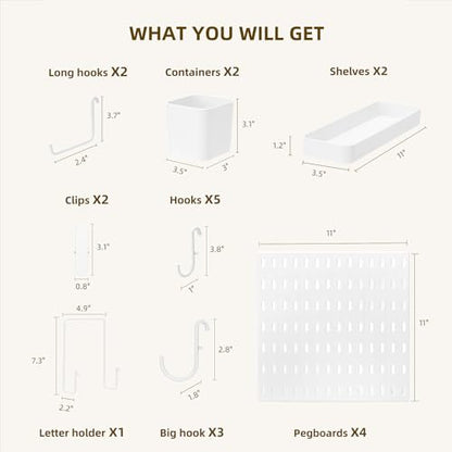 VUSIGN Pegboard Combination Wall Organizer Kit 22" x 22", White | 4 Pieces Pegboards and 17 Accessories, Wall Mount Display Peg board Panel Kits for Bedroom, Home, Office, Bathroom - color: White - 4 Pieces