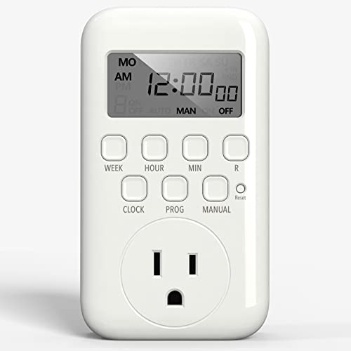 BN-LINK Digital Outlet Timer for Light, 7 Days Programmable Timer for Lamps | Single Plug In Timer for Electrical Outlets Indoor, 8 ON/OFF Programs, 3 Prong Grounded Oultet, Vacation Mode, ETL Listed - color: 3-prong Outlet(front)