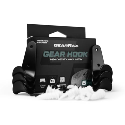 | GearHook Heavy‑Duty Wall Hooks 6‑Pack | 50 lbs Capacity | Metal Outdoor & Garage Storage | Climbing, Camping & Wall Mount Organization | Mounting Hardware Included