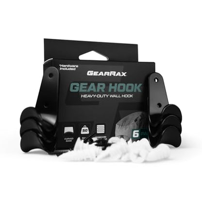 | GearHook Heavy‑Duty Wall Hooks 6‑Pack | 50 lbs Capacity | Metal Outdoor & Garage Storage | Climbing, Camping & Wall Mount Organization | Mounting Hardware Included