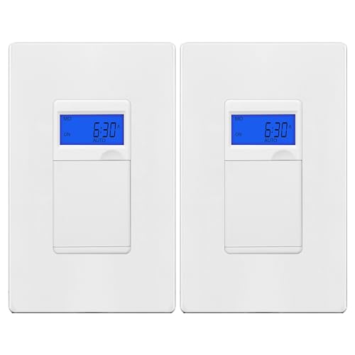 ENERLITES 7 Days Digital in-Wall Programmable Timer Switch for Lights, Fans, and Motors, Neutral Wire Required,7-Day 18 ON/Off Timer Settings, with Blue Backlight, UL Listed, HET01, White, 2 Pack | UL Listed, Digital In-Wall Switch Timer with 18 ON/OFF Se