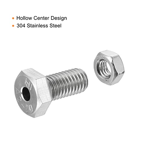 MECCANIXITY M10x20mm Hollow Screw Bolts External Hexagon Fasteners with Nuts, 304 Stainless Steel Pack of 2 - size: M10x20mm