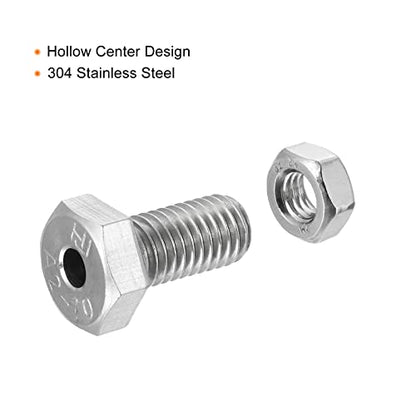 MECCANIXITY M10x20mm Hollow Screw Bolts External Hexagon Fasteners with Nuts, 304 Stainless Steel Pack of 2 - size: M10x20mm