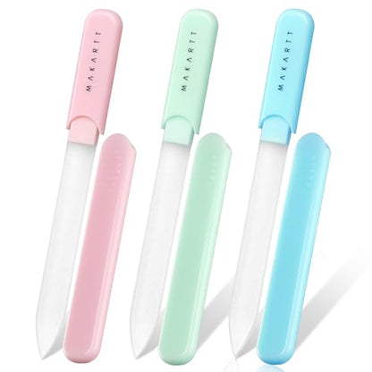 Makartt Glass Nail File for Natural Nails: Reusable Nail Care Tool, 3pcs | Fast Shaping & Gentle Smoothing, Double-Sided Sandblasted Surface, Washable, Portable Lightweight Manicure Gift with Case - color: 3pcs Pink Green Blue glass nail file