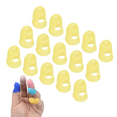 PATIKIL 15 Pcs Silicone Finger Tips, 17mm Anti-Slip Textured Surface Reinforced Protectors Fingertip Covers Reusable Thimbles for Money Counting Guitar Sewing, Yellow - color: Yellow, size: 17mm