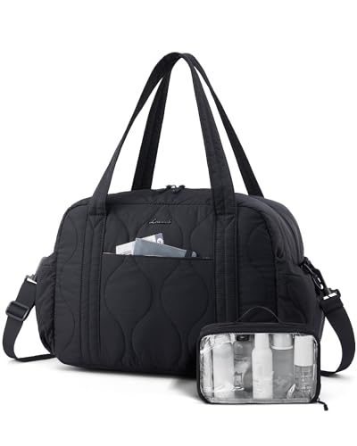 LOVEVOOK Duffle Bag for Travel, Puffer Weekender Gym Bags for Women with Toiletry Bag, Lightweight Carry on Overnight Bag Hospital Bag, Personal Item Bag for Airplanes - color: Black, size: 20L-2 Pcs