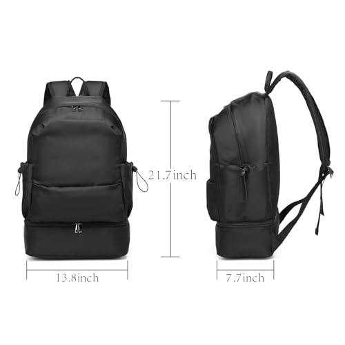 seyfocnia Large Gym Backpack for Men,Waterproof Travel Backpack With Shoe Compartment Lightweight Sports Gym Bag Casual Daypack-Black - size: 22 Inches