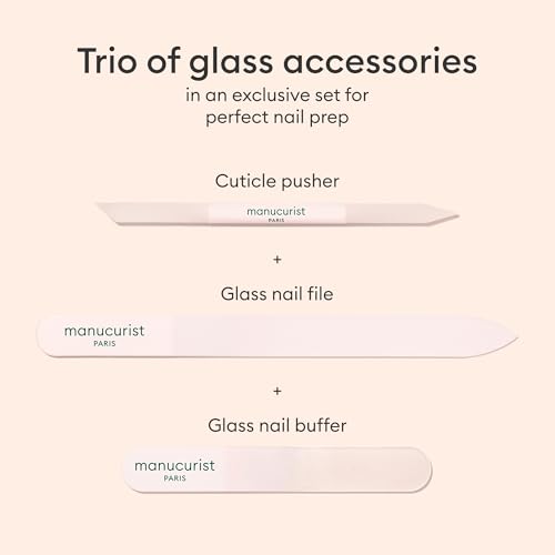 Manucurist Glass Nail File Buffer & Cuticle Pusher Manicure Tool Set | Glass Nail Care Set with Reusable Nail File, Buffer and Cuticle Pusher for Professional Manicures at Home
