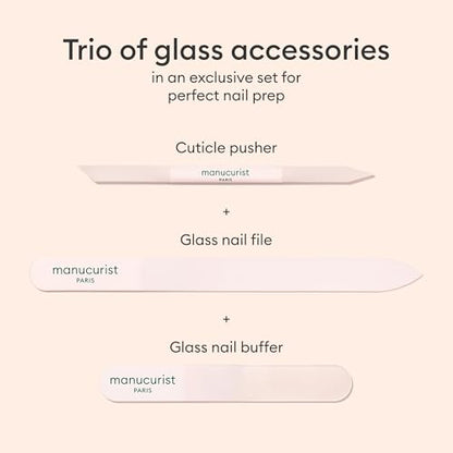 Manucurist Glass Nail File Buffer & Cuticle Pusher Manicure Tool Set | Glass Nail Care Set with Reusable Nail File, Buffer and Cuticle Pusher for Professional Manicures at Home