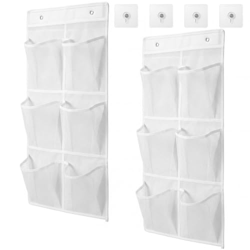 2 Pack Hanging Shoe Organizer Dorm Locker Organizer Wall Mounted Shoes Rack Closet Hanging Door Hangers Cabinet Storage Bag with Adhesive Hooks for Rv School College Camping(White) - color: White