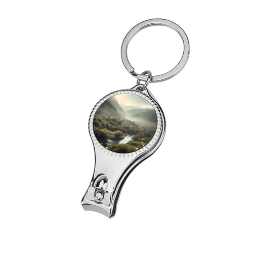 Overlooking The Mountains Metal Nail Clipper, Nail Cutter with File & Bottle Opener Keychain for Men Women, Portable Nail Tool for Travel Outdoor Daily Use
