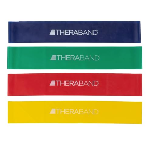 THERABAND Resistance Band Loop Set, 18" Workout Bands for Strength Training, Stretching & Physical Therapy, Set of 4 Color-Coded Exercise Bands with Varying Resistance Levels, Portable & Durable - color: Yellow/Red/Green/Blue, size: 18 inch