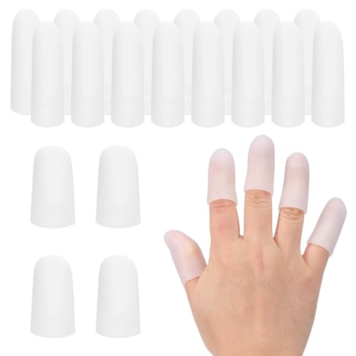 PATIKIL Finger Sleeve Protectors, 20pcs Silicone Finger Cots Cover Cap Thumb Guard Gel Finger Protection for Repair, Sports, 2 Size White - color: White