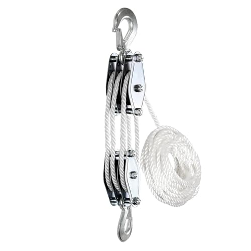 Rope Hoist Pulley System Multifunctional 2200 LBS Breaking Strength | 3/8 Rope for Lifting Hoisting Rigging Garage Shop Hunting Farm Construction Industrial Warehouse Marine Overhead Recovery - color: White
