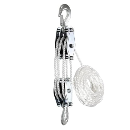 Rope Hoist Pulley System Multifunctional 2200 LBS Breaking Strength | 3/8 Rope for Lifting Hoisting Rigging Garage Shop Hunting Farm Construction Industrial Warehouse Marine Overhead Recovery - color: White