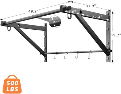 ZHNSDYN Wall Mounted Pull Up Bar with 500LBS Capacity for Gym Home | Adjustable Depth, 4 Hooks, Heavy Duty, Strength Training, Easy Install, Chin Up Bar for Doorway