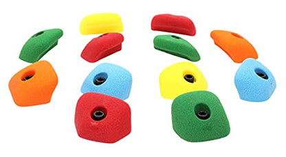 Atomik Rock Climbing Holds Set of 12 Bolt-On Straight Mini Jugs in Assorted Bright Tones