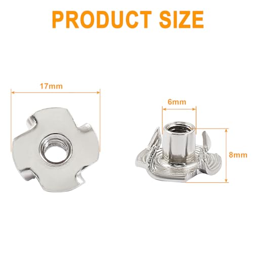 Litoexpe 50 Pcs M5 x 8mm T-Nuts, Stainless Steel Four Pronged Tee Nut for Wood, Rock Climbing Holds, Furniture