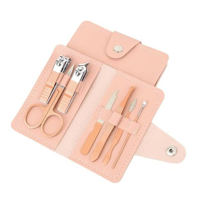 7 -Piece Manicure & Pedicure Kit with Portable PU Leather Case, Stainless Steel Nail Care Tools Set for Home & Travel (Pink/Purple/Green Options) - color: Pink
