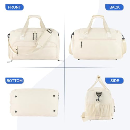Gym Bag for Men Women, Sports Duffle Bag with Wet Pocket & Shoes Compartment, Water Resistant Overnight Weekender Bag Duffel Bag - color: Beige