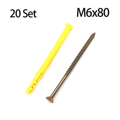 20 Set Screws and Anchors Set M4x80 Screw with 6x80 Plastic Expander Anchor Screw Hole Fillers and Screws Galvanized Plated for Drywall Hollow Wall Concrete Ceiling Tile Wood (Φ6-80mm,20set,M4 x 80) - size: Φ6-80mm
