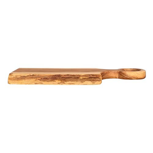 GoCraft Acacia Wood Live Edge Cutting Board – 17 x 8 Inch – with Round Handle – Paddle Shaped Rustic Cheese Board | Charcuterie Tray | Wooden Chopping Board for Kitchen | Food Serving & Display Tray