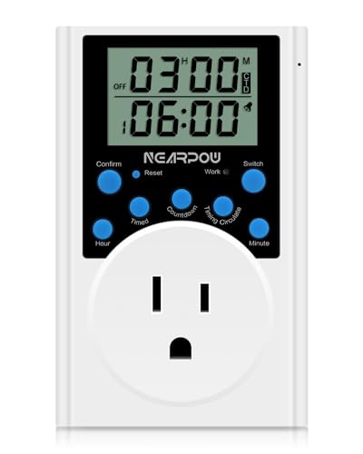 NEARPOW Programmable Digital Timer Outlet, Infinite Cycle, for Electrical | 15A/1800W Heavy Duty, Indoor Multiple Daily Timers, Customized Countdown Alarm, Energy-Saving, Child Lock Protection, 3-Prong - color: Blue