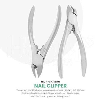 Harry’s Supplies Professional Podiatrist Nail Cutter – Heavy Duty Stainless Steel Toenail & Fingernail Clipper for Thick Nails – Sharp Precision Blade with Ergonomic Grip & Premium Leather Pouch