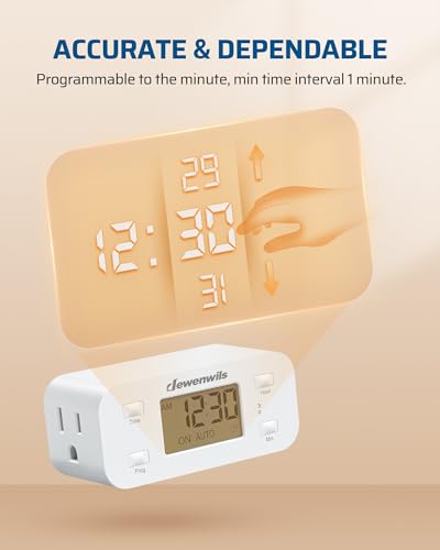 DEWENWILS 24 Hour Programmable Digital Timer Outlet with 1 Outlet, White | 125V/15A/1000W, 1/2 HP, 3 Prong Light Timer for Indoor Lamp, Fan, Aquarium, Christmas Decorations, Reptile Tanks - style: White-1PK