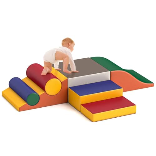 Betterhood Climbing Blocks for Toddlers 1-3, 7 Pcs Kids Soft Play Set, Toddler Soft Couch Climber Gymnastics Equipment for Crawling and Sliding at Home, Preschool - style: Coffee and Red