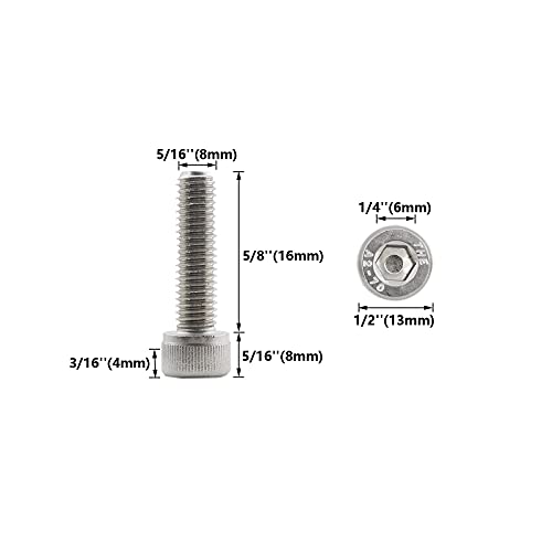 20 PCS Socket Head Cap Screws, TTZEZE 304 Stainless Steel Metric Machine Bolts Hex Socket Screw, Socket Drive Bright Finish Full Machine Threads for Shelf Chair Desk Install Repair (M8x16mm) - color: M8, size: 16mm