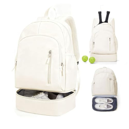 BJLFS Gym Backpack for Women Foldable Outdoor Weekender Gym Bag with Shoe Compartment & Wet Pocket, Waterproof Sports Backpack, Dance Back Pack & Yoga Track Bag-Beige - color: White