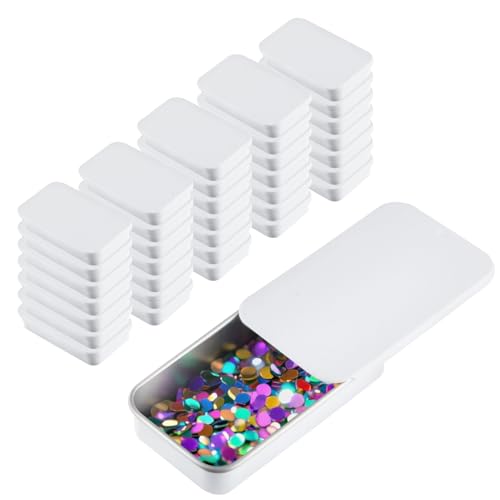 36Pcs Empty White Slide Top Tin Container,Mini Portable Metal Tinplate Candy Storage Box,Rectangular Lipbalm Organizer for Jewelry,Crafts,DIY Candles,Party Favors,60 * 35 * 10mm - color: white
