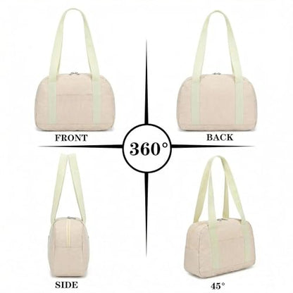 Mini Gym Bag for Women Girls, 12 inch Small Gym Tote, Lightweight Small Carry On Duffle Bag for Travel Sports - color: Beige
