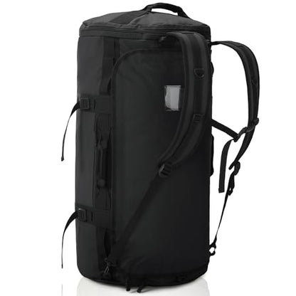 Haimont Heavy Duty Convertible Travel Duffel Backpack, Black, 90L | Shoe Compartment, Water-Resistant Tarpaulin, Wide U-Shaped Opening - color: Black, size: 90L