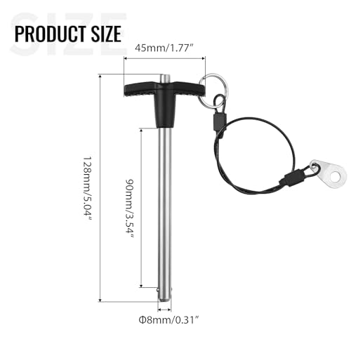 T Handle Quick Release Pin 5/16 Inch Diameter ,Stainless Steel Ball Locking Pin with Push Button Lanyard Cable Usable Length 3.54"(8*90mm) - size: 8mm-90mm
