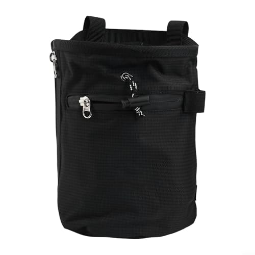 Climbing Chalk Bag with Drawstring Closure, 420D Nylon Gymnastics Chalk Bucket for Rock Climbing Weightlifting Bouldering, Adjustable Waist Belt and Carabiner,(Black) - size: Black