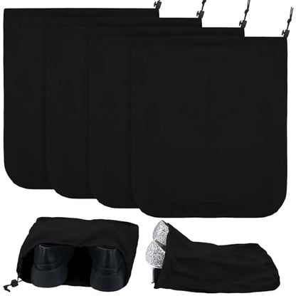 4 Pcs Travel Shoe Bags Spandex Shoes Pouch with Interior Divider and Drawstring for Women Men Luggage Packing (Black) - color: Black