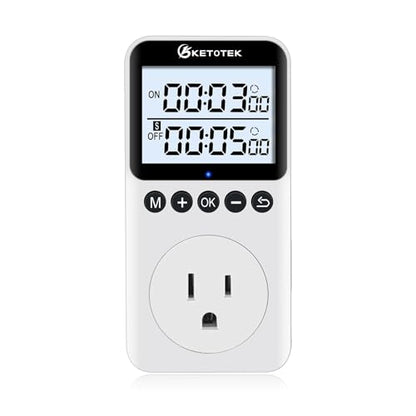 KETOTEK KTTS02 Repeat Cycle Timer Outlet Plug in Timer Switch Socket | Indoor Electrical Countdown Timers for Lights,Aquarium,Pets Home Appliances