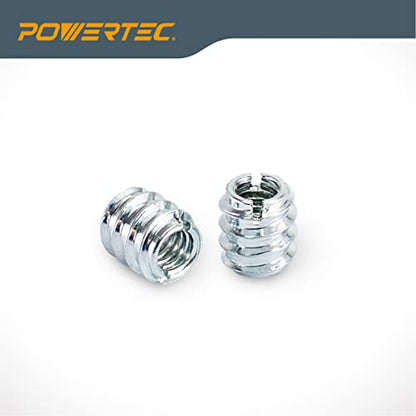 POWERTEC 71814 1/4"-20 Threaded Insert Installation Tool Set | T-Wrench with 50-PC Zinc Plated Threaded Inserts for Wood Furniture | 1/4"-20 Internal Threads x 11.9mm Long - size: 1/4"-20, style: T Wrench + Threaded Insert
