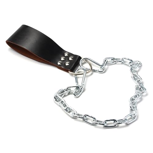 Dumbbell Loading Strap with Iron Chain Waist Belt Dip Attachments PU Leather Weight Lifting Weight Plate Strap Sports Dip - color: Black