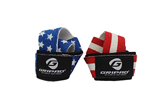 Gripad Heavy Duty Lifting Straps in Carry Pouch - Wrist Strap Set for Weight Lifting, Cross Training & Power Lifting - Strong Neoprene Gym Workout Deadlift Enhanced Grip and Stability - color: US flag