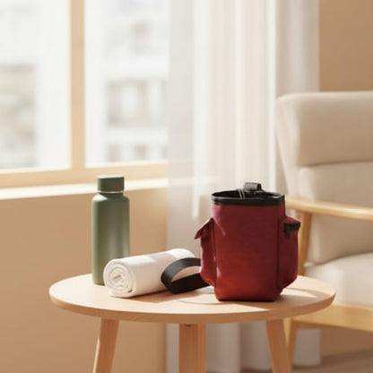 harayaa Climbing Chalk Pouch Featuring Adjustable Waist Belt Drawstring Pocket Brush Holder Secure Carry Suitable for Outdoor Training Gym Strength Sports - color: Wine